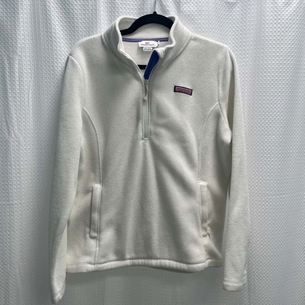 Vineyard Vines Womens White 1/4 Zip Fleece Pullover Jacket Logo Size Large